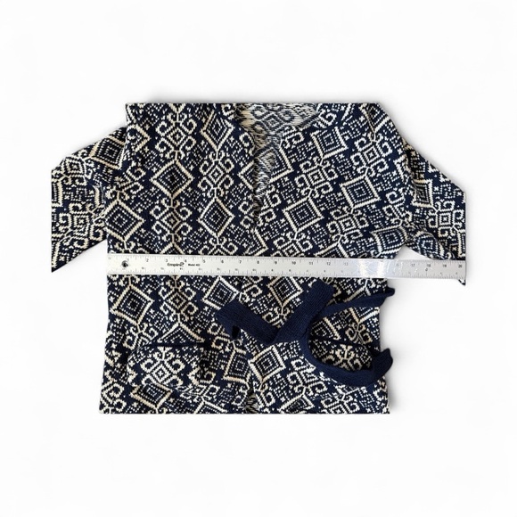 Lely Wood Women’s Cardigan Sweater Jacket Blue White Geometric Knit Tie Belt M - Picture 9 of 11